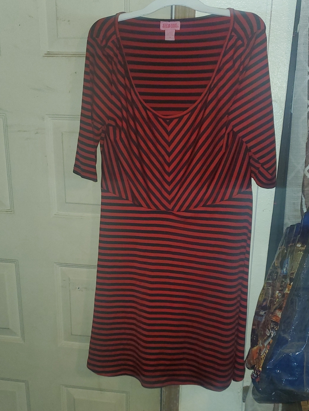 She's Cool Red and Black Striped Midi Dress